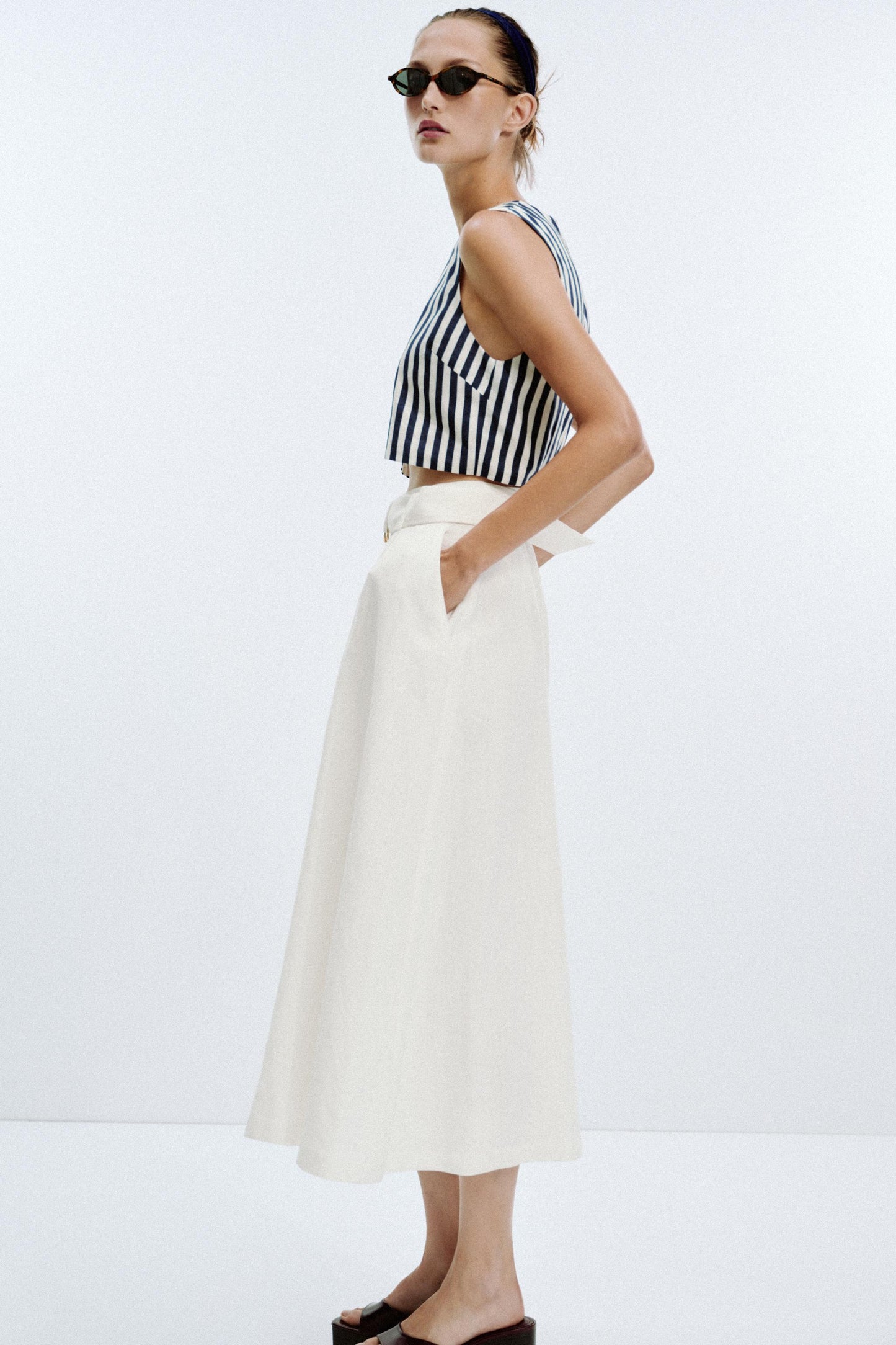 Vestido combinado cinturón lino
