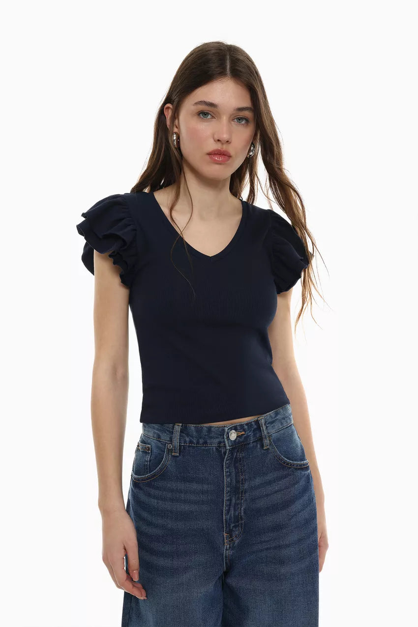 Camiseta canalé volantes