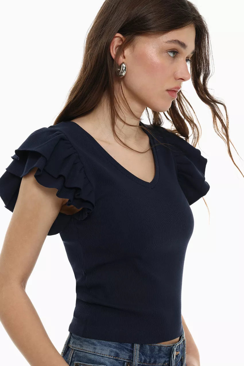 Camiseta canalé volantes