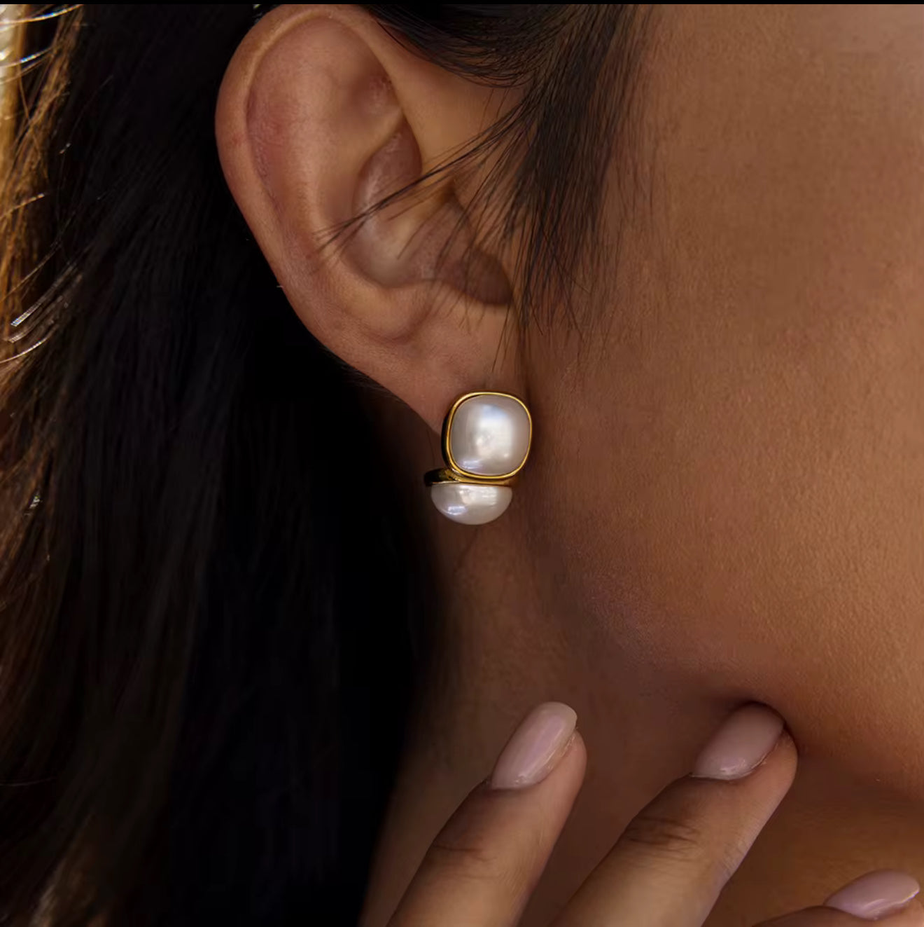 Aretes perla doble aura