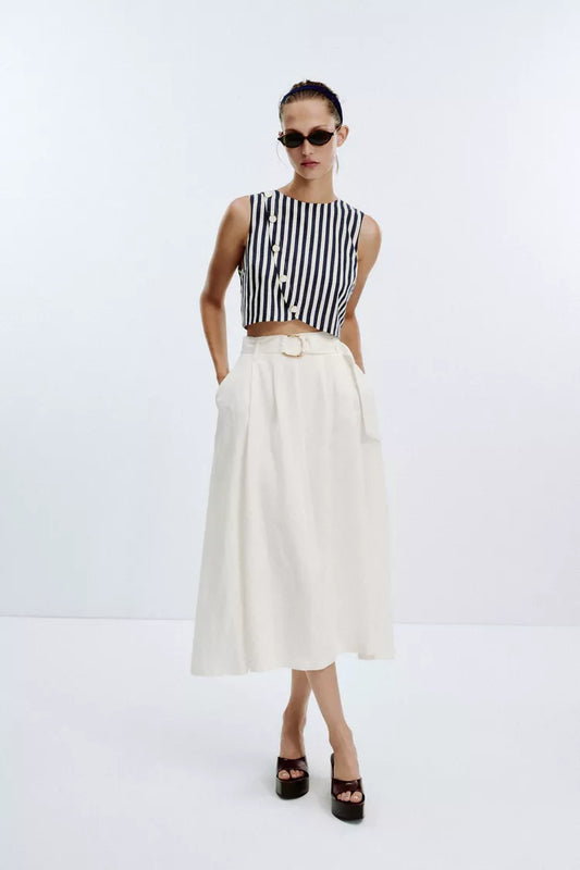 Vestido combinado cinturón lino