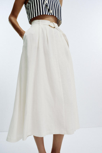 Vestido combinado cinturón lino