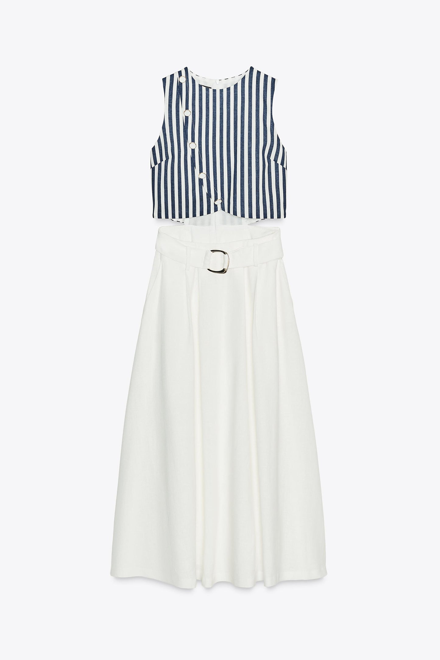 Vestido combinado cinturón lino