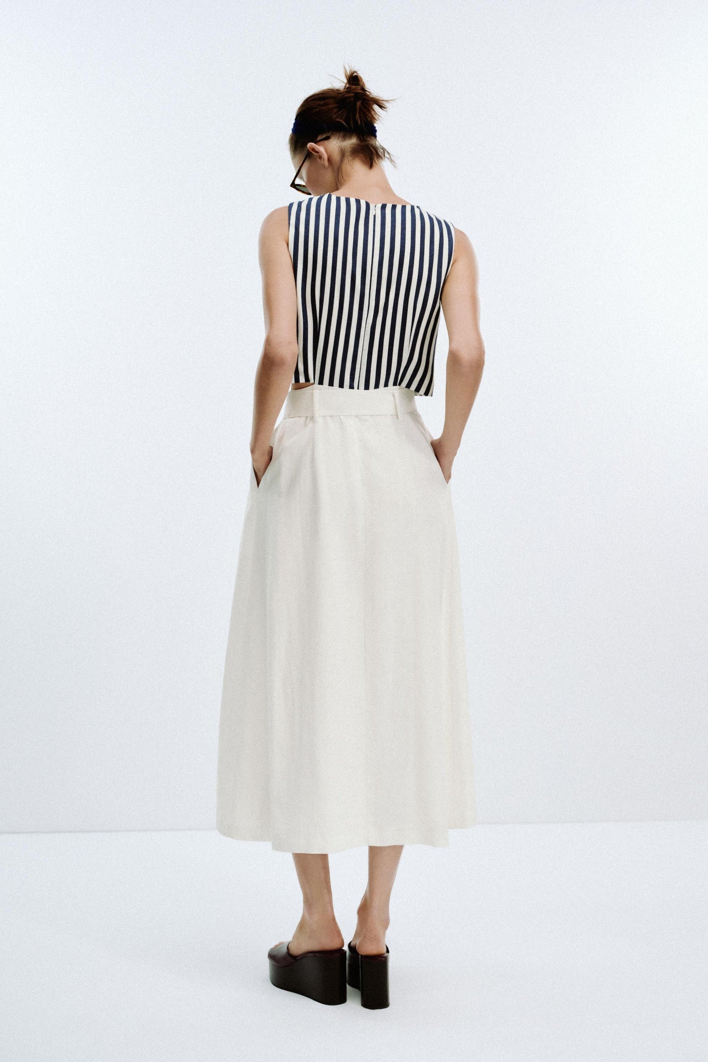 Vestido combinado cinturón lino