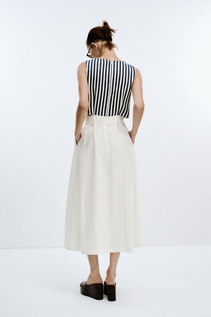 Vestido combinado cinturón lino