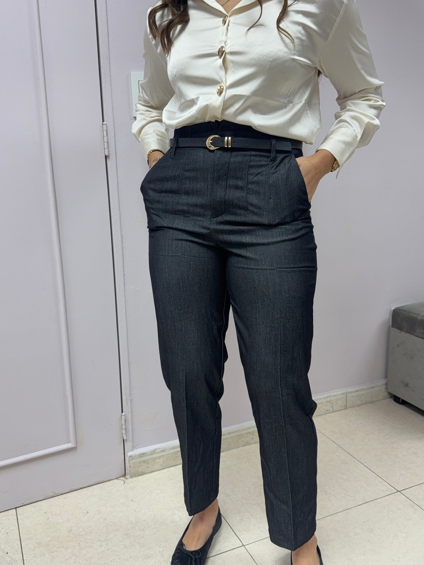 Pantalón tiro alto denim ligero